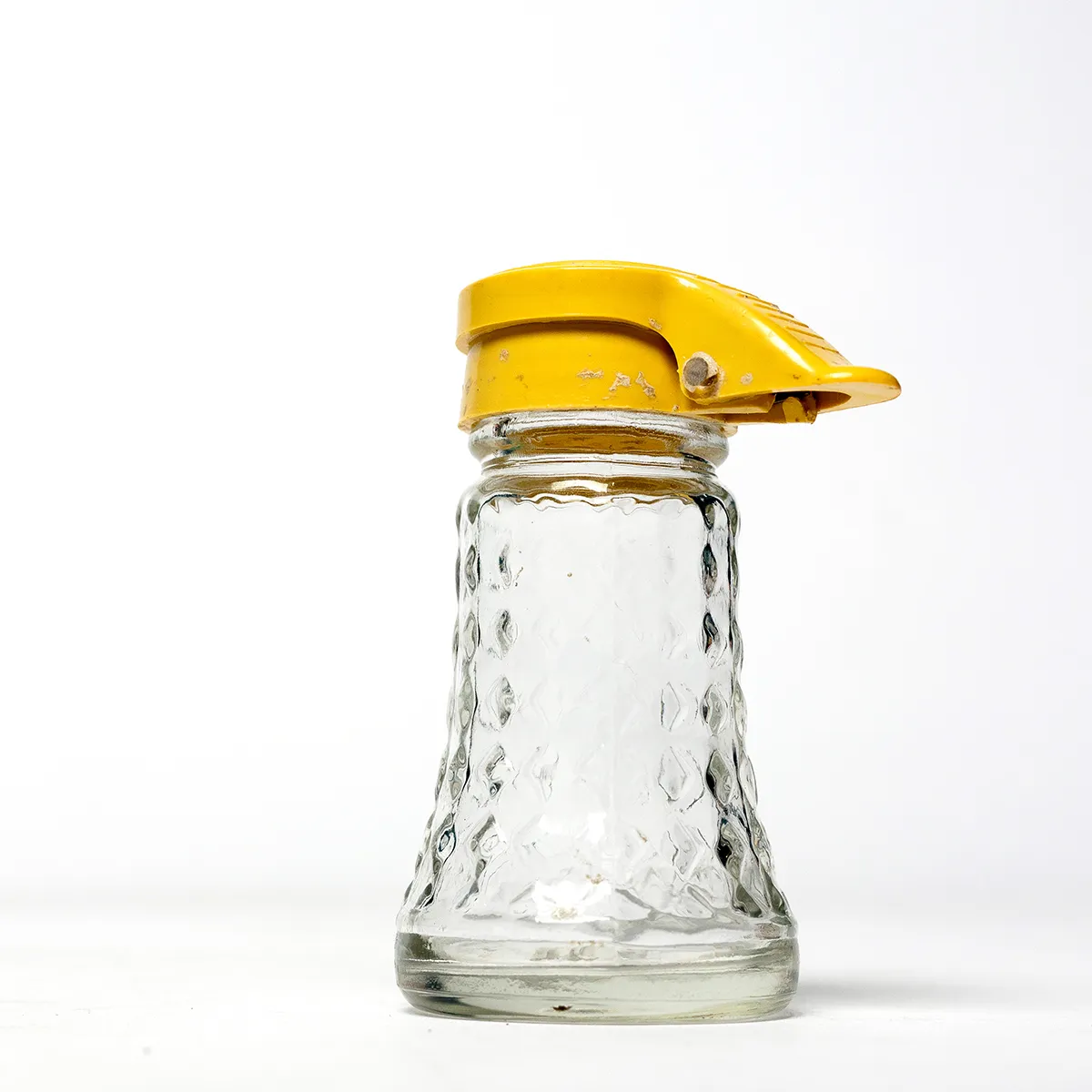 Vintage Danielle's Glass Salt Shaker 1950s Yellow hinged plastic lid 