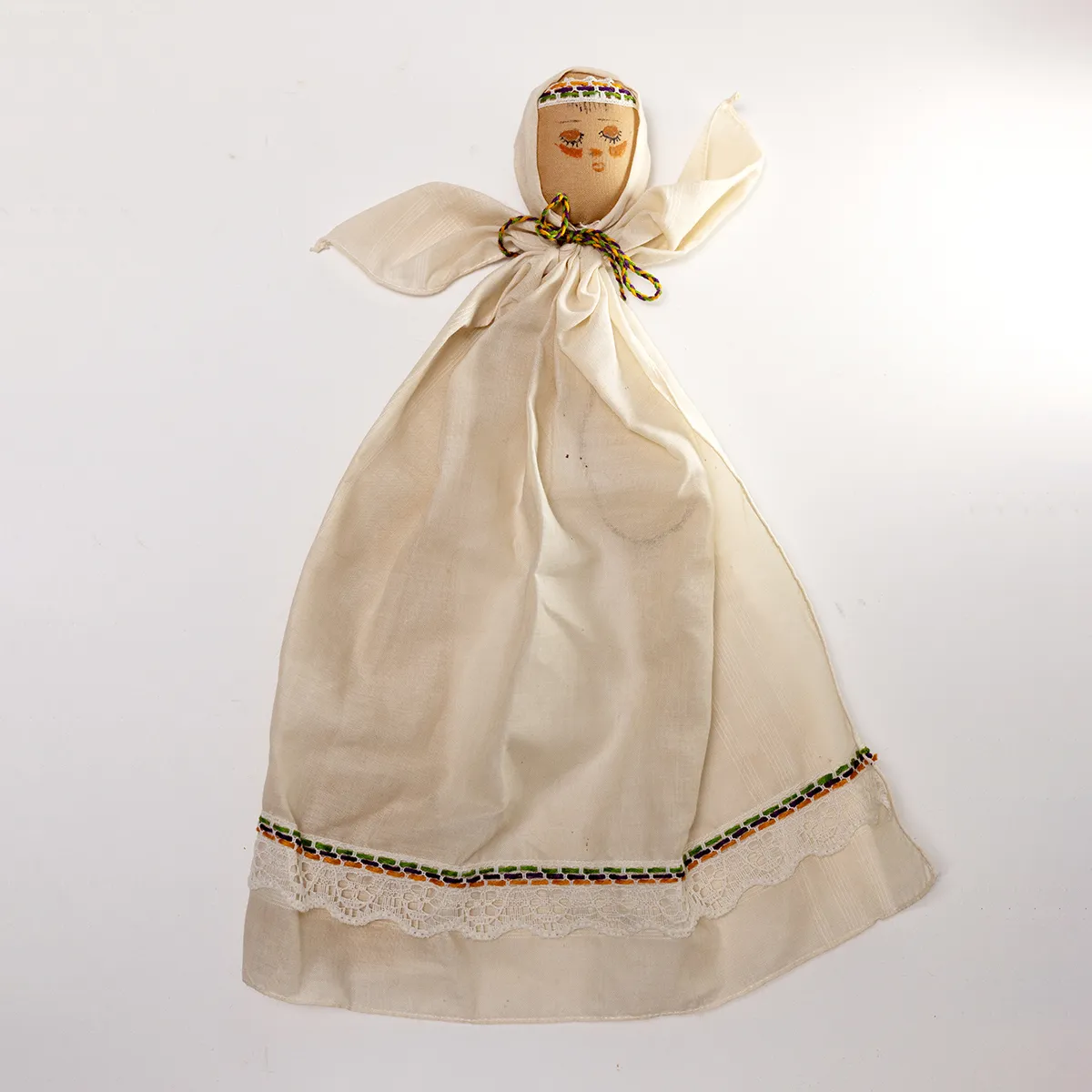 Vintage Handmade Embroidered Crocheted Cloth Pillowcase Doll