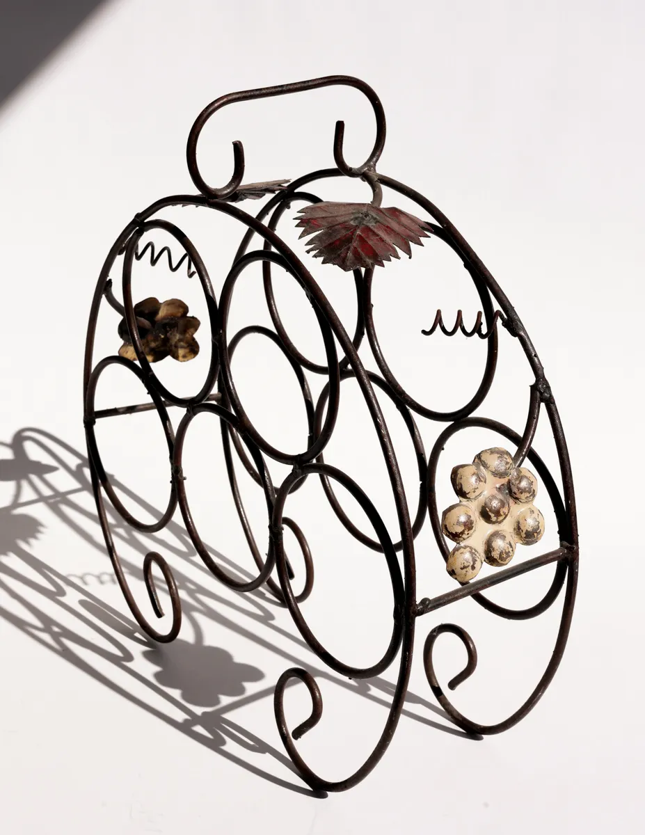 Vintage Wrought Iron Wine Rack Stand Rustic Decor