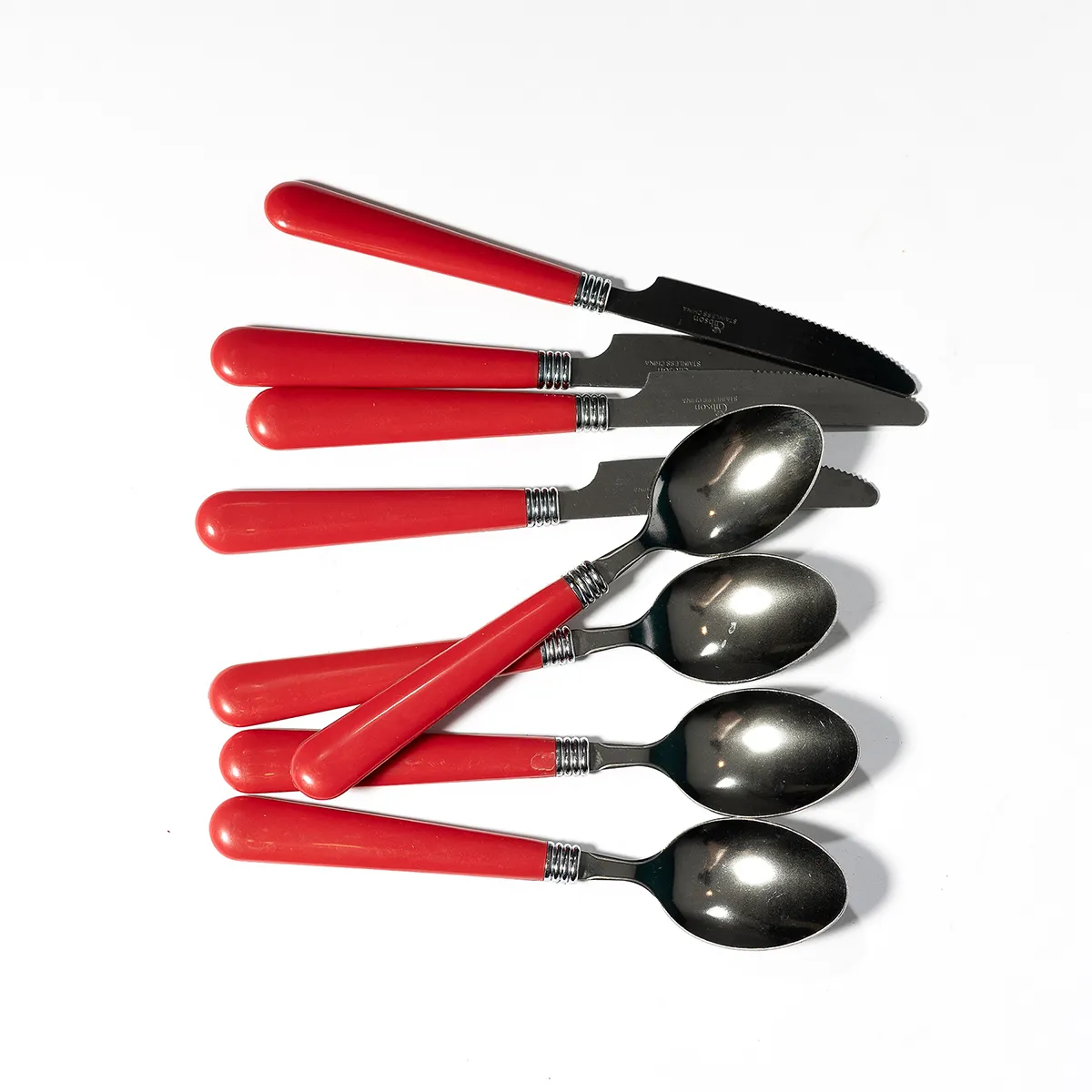 Red Plastic Handle, Silverware no forks- 