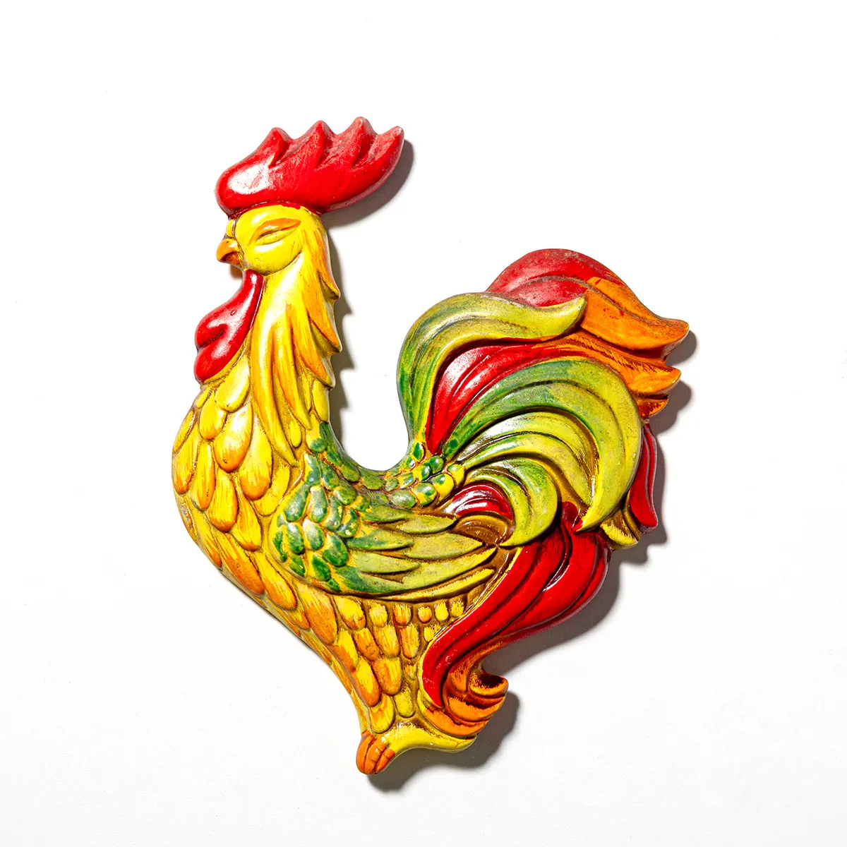 Ceramic Rooster Wall Hanging Yellow, Red, Orange, Green