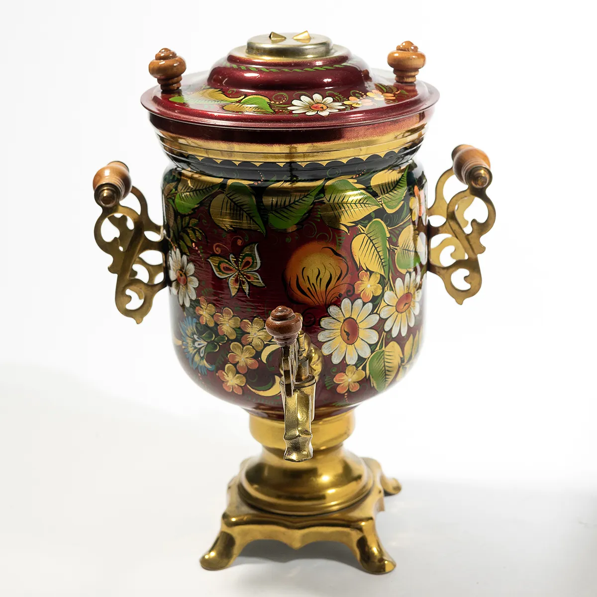 Russian Electric Samovar Khohloma Brass Hand Painted 1988 - 14" x 10"