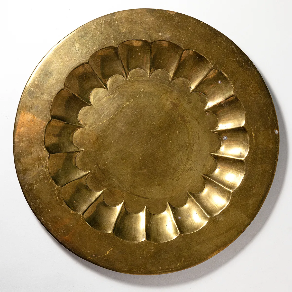 Extra Large Brass Platter with Wide Rim and thumbprint indentions around the base