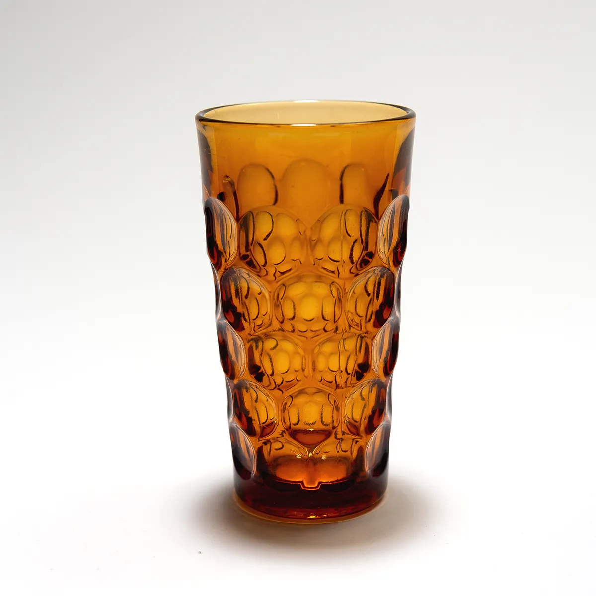 Gold thumbprint 70s drinking glasses tumblers Provincial Amber Imperial Glass - 5.75" x 3"