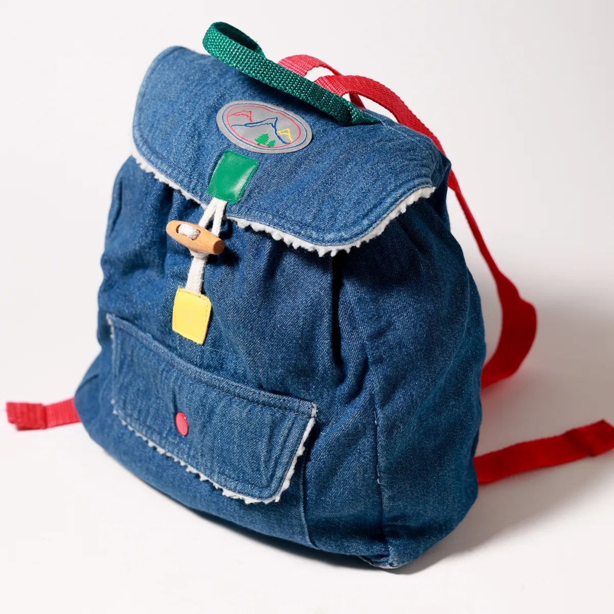 Vintage 1980s Childs Denim Drawstring Camp Backpack