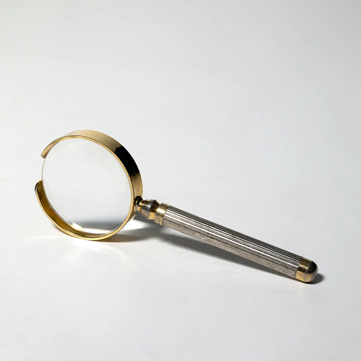 Vintage Hand Held Magnifying Glass Small Silver Handle and Gold around the glass, antique magnifying glass / desktop magnifier / nickel plated brass