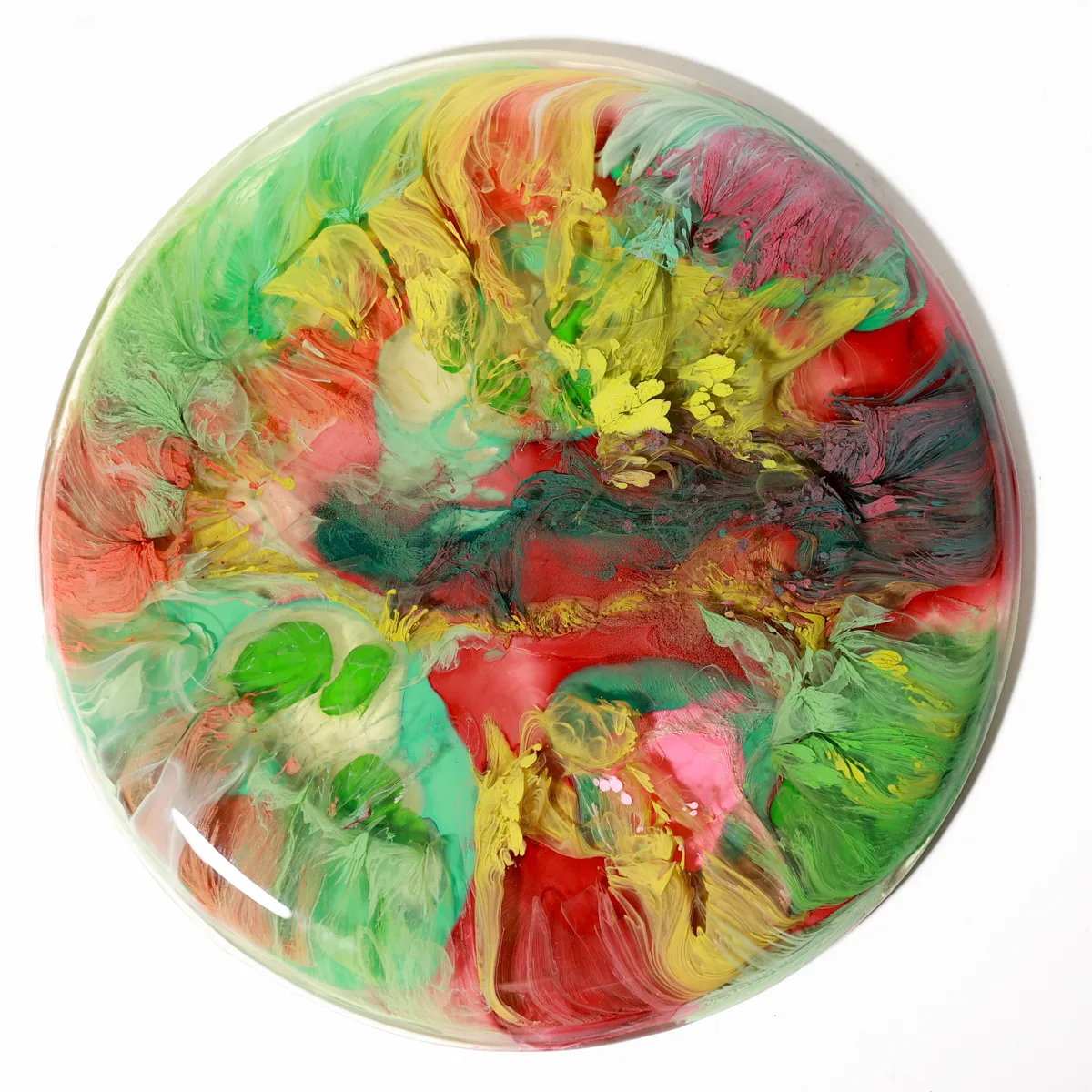 Fluid Resin Abstract Circular Wall Art Panel, Green, Red, Yellow