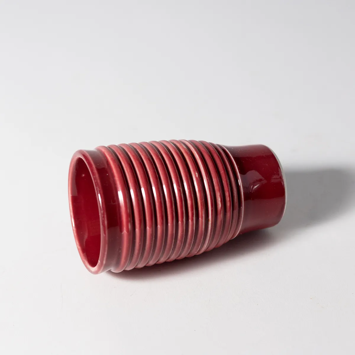 Hull Ceramic Mauve Pink Bud Vase with Tapered Rings