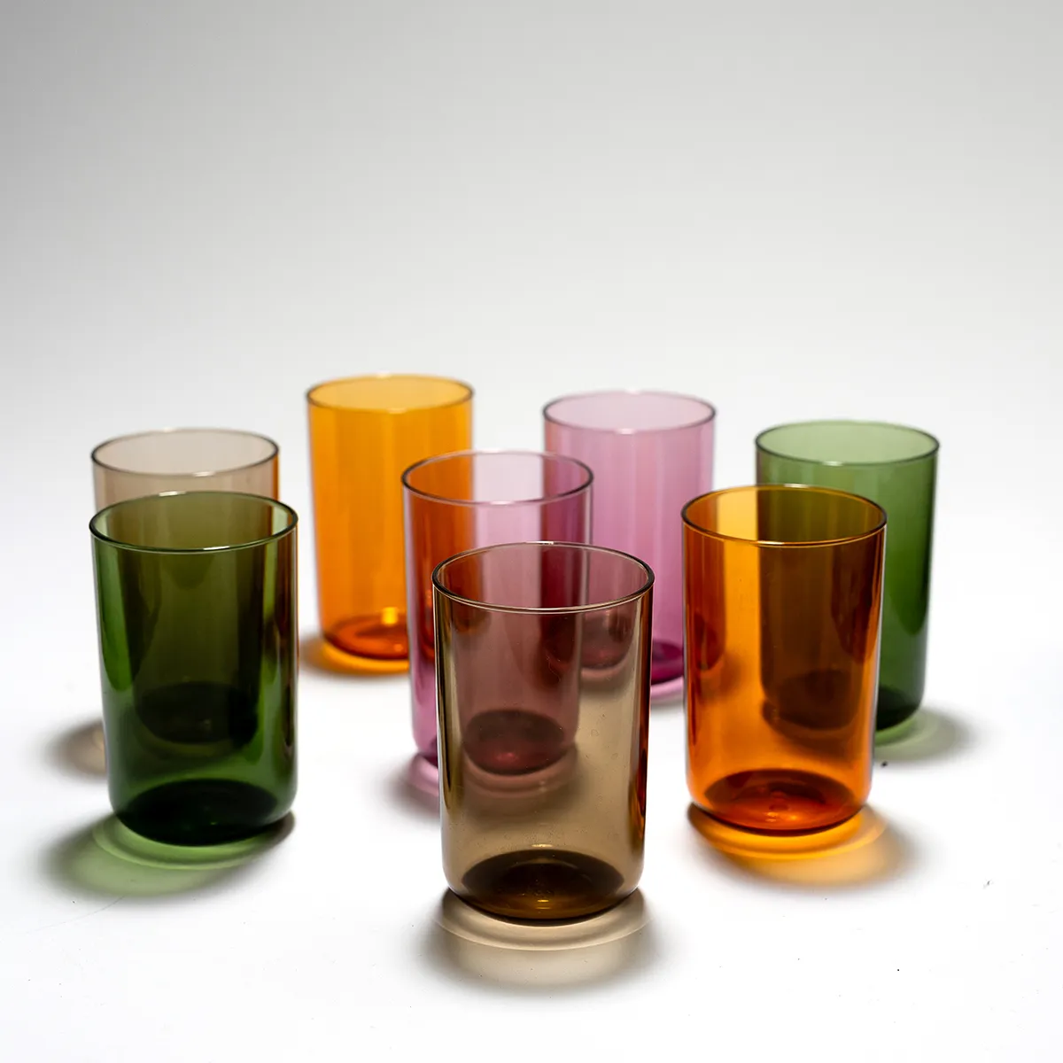 Set 0f 4 - Brown, Orange, Rose Pink, Green Clear Plastic Tossware Tumblers - 4.25" x 2.75"