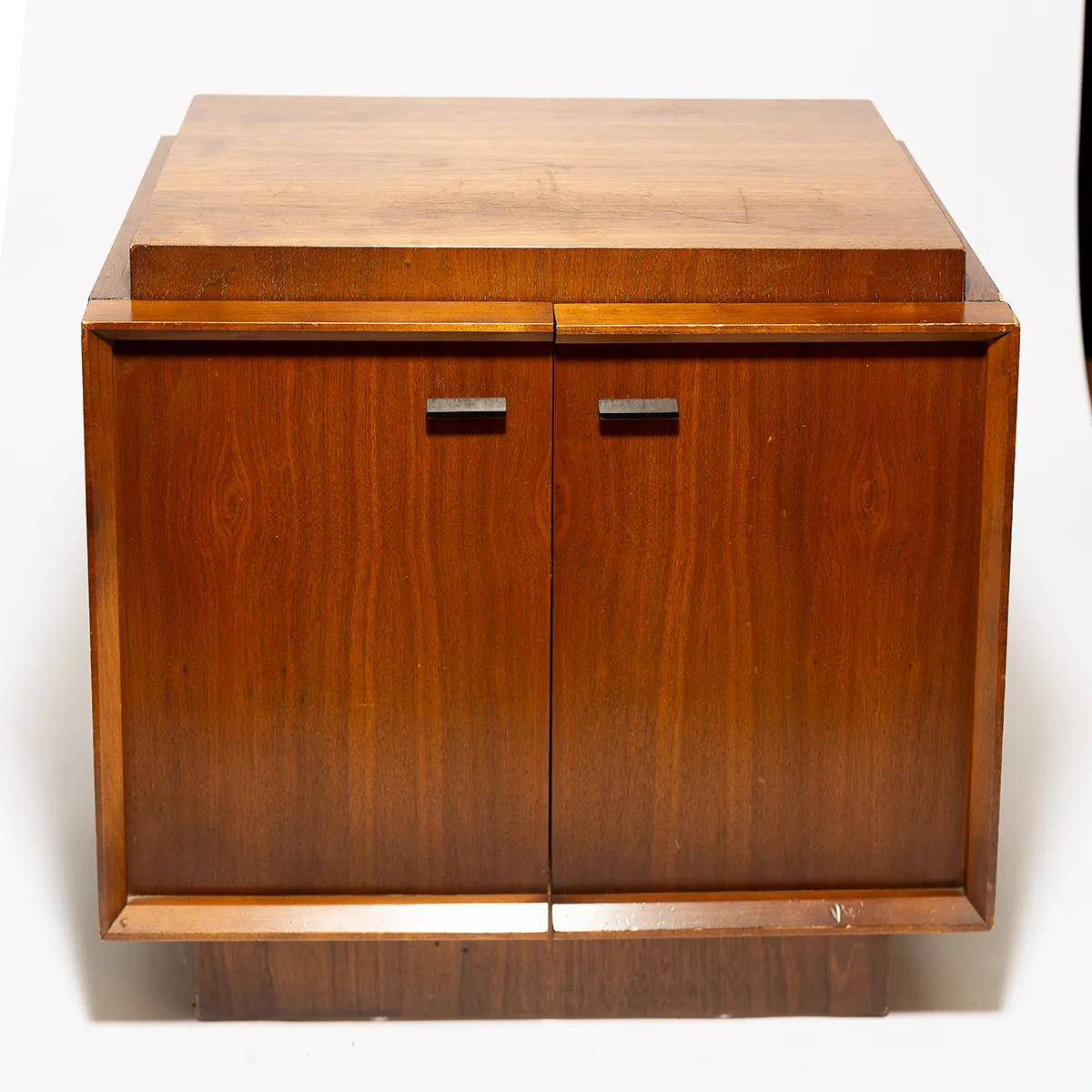 Mid Century Canadian Brutalist Walnut Nightstand Side Table Side Board- 26" x 17.5" x 25"
