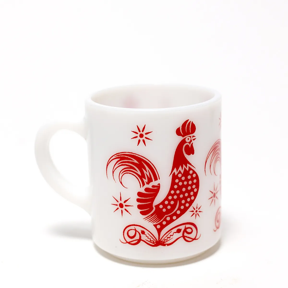 Vintage Hazel Atlas Red Rooster Chicken Cup Mug Milk Glass Farmhouse