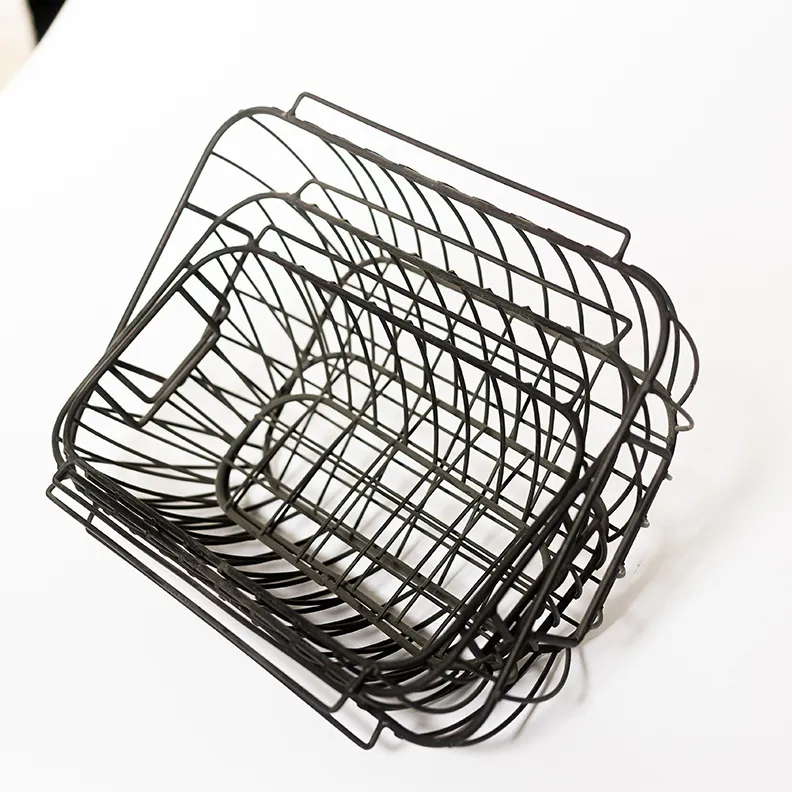 3 Black iron Wired Nesting Baskets - 13" x 10.5", 12" x 9", 7" x 11"