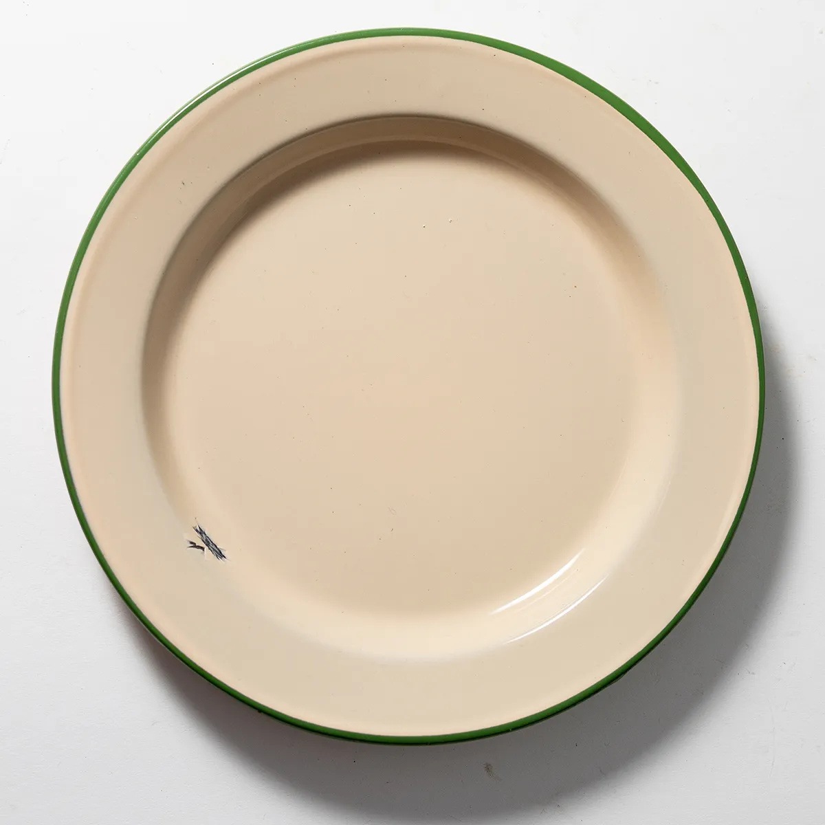 Cream Enamelware Salad Plate with Green Rim