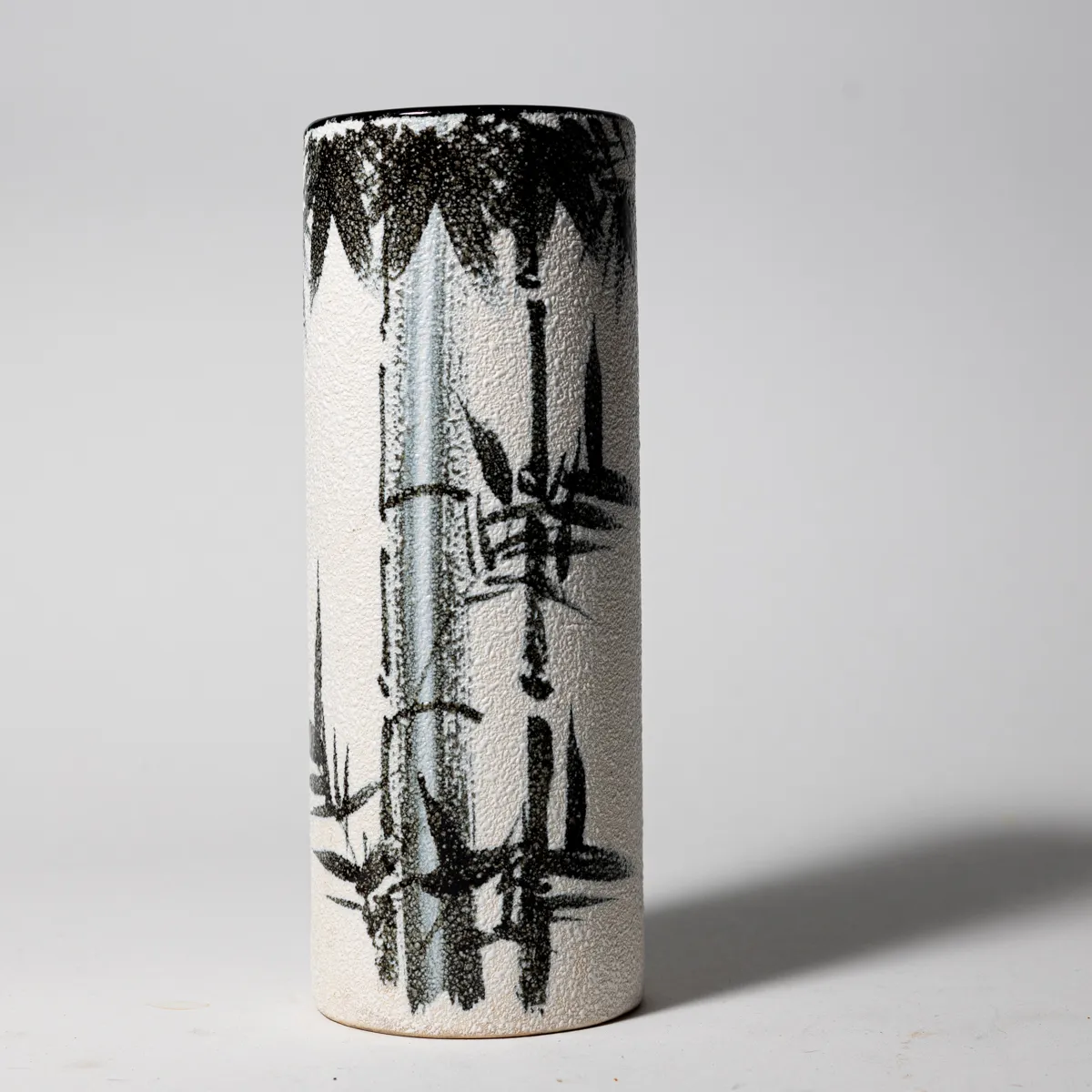 Vase tall textured black bamboo painted pattern