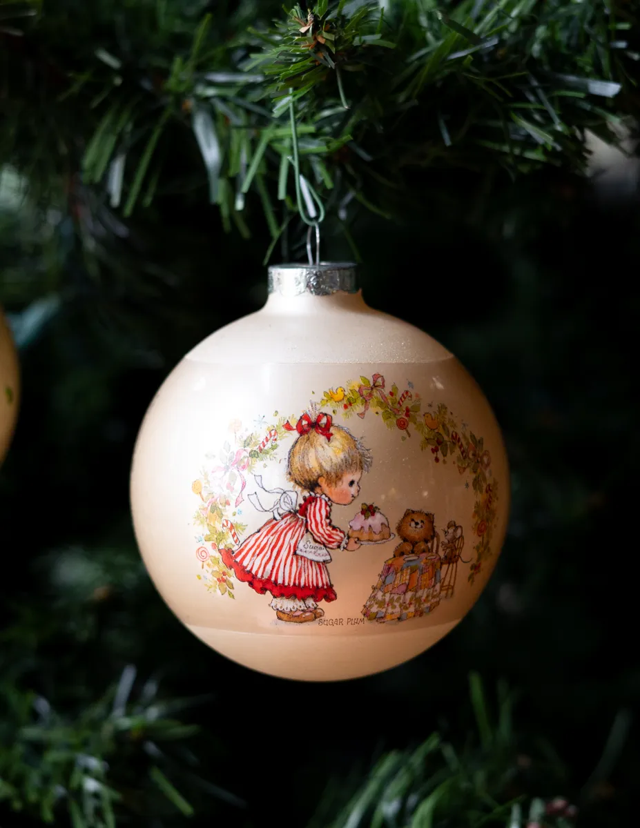 Vintage Holly Hobbie Christmas Bulbs x 2 Gold with characters