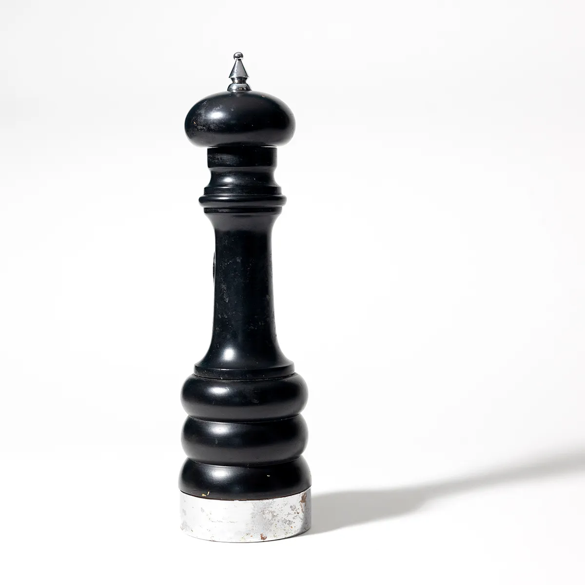 VINTAGE MACINA TEMPERATA 11" TALL Black WOODEN & Silver PEPPER MILL ~ MADE IN ITALY