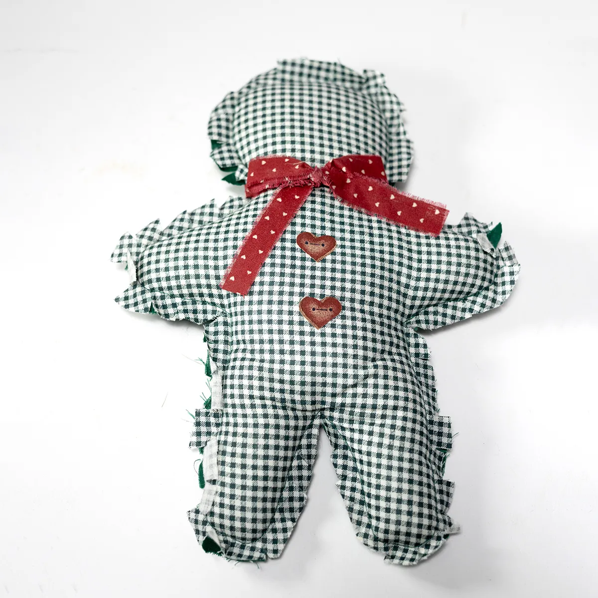 Christmas Gingham Teddy Bear Green and White Poly Stuffed