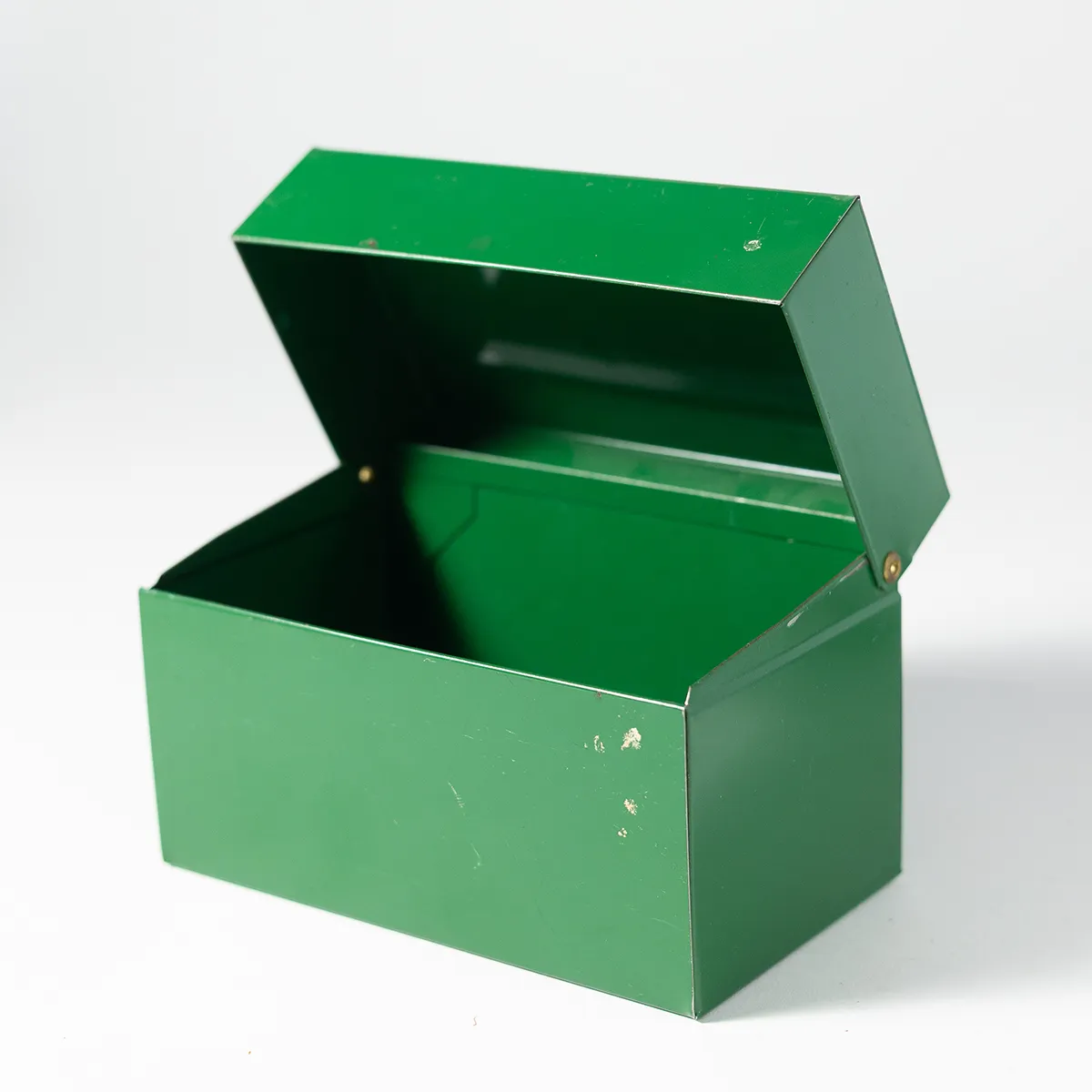 Kelly Green Index card, Recipe card box with a hinged lid Metal