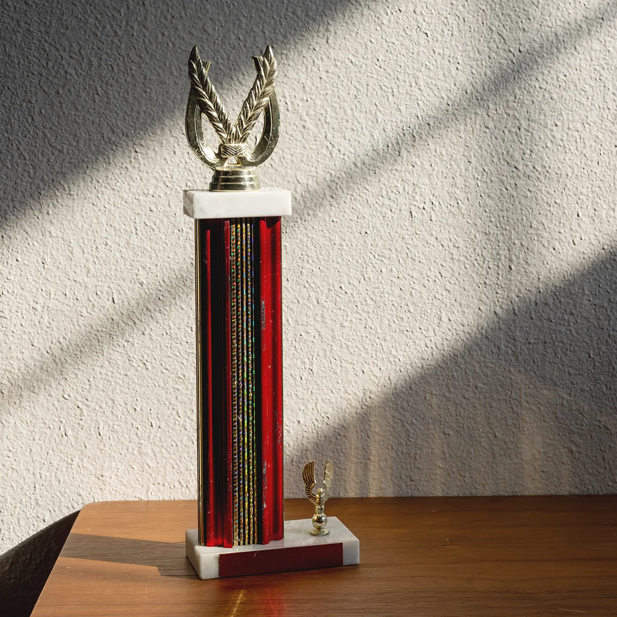 Trophy with a red and silver sport non discript