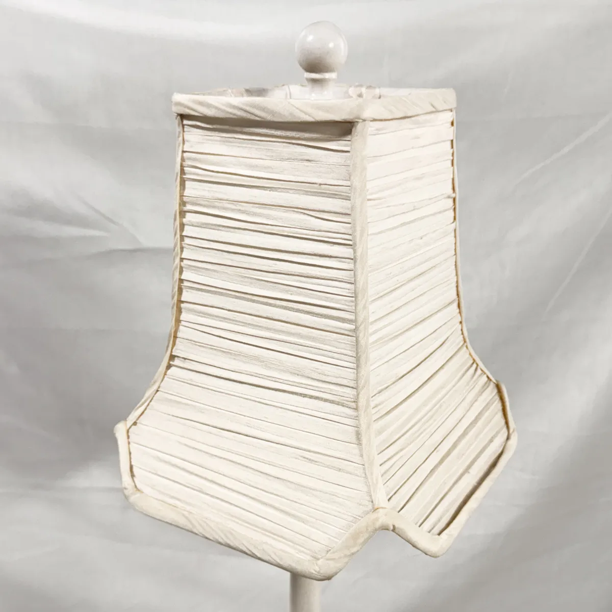 Vintage Square Off White Fluted Lampshade Fabric Covered Ruching