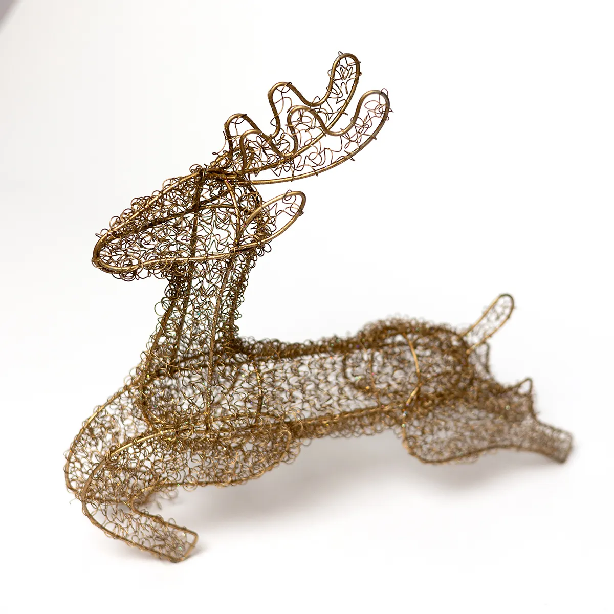 Vintage Gold Tone Wire Art Reindeer Figure Holiday Christmas Decor