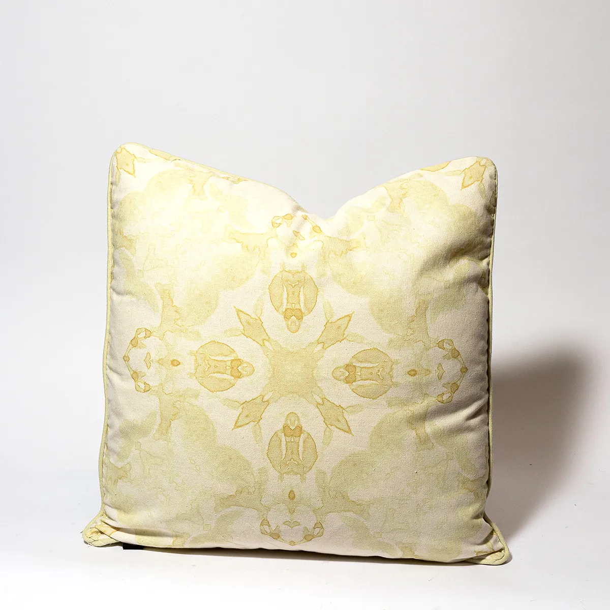 Off White and pale green / yellow tie die design Rorschach test throw pillow pair - 16"