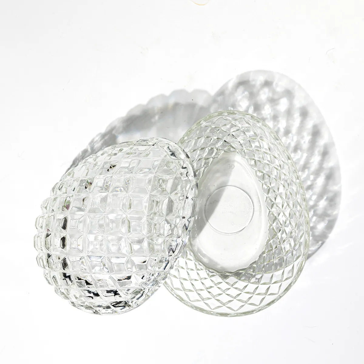 Clear Diamond Pressed Glass Easter Egg with Lid Candy Trinket Box