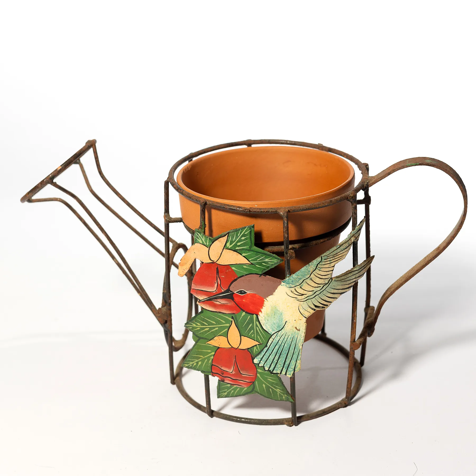 Wrought Iron Plant Stand Hummingbird Flower Pot Holder Indoor Outdoor - 9.75" x 3.75"