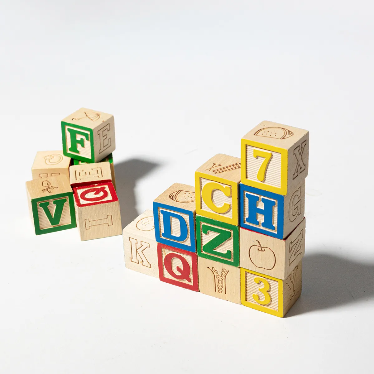 Classic, Vintage Multi Colored Children's Building Blocks with Letters and Numbers