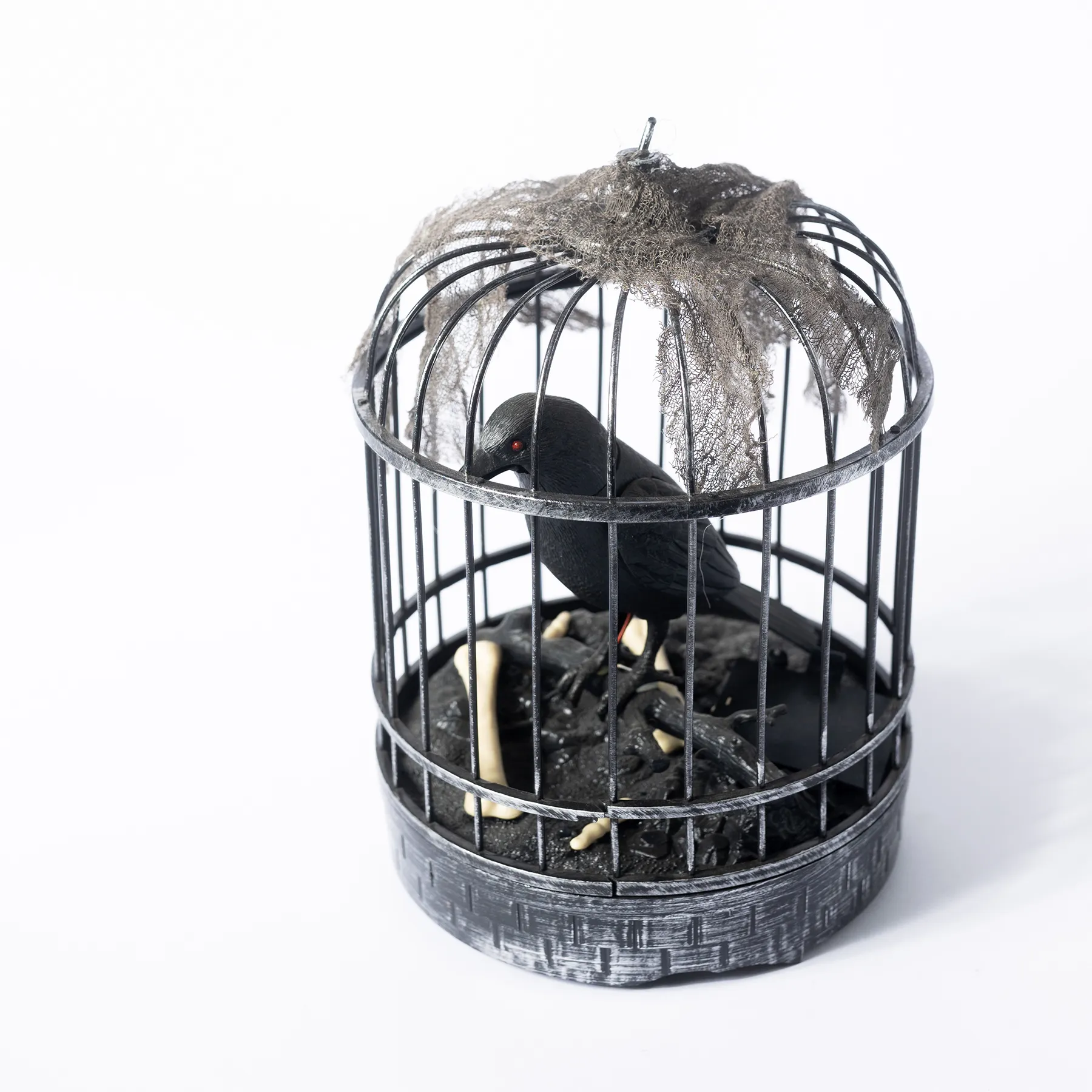 Halloween Decoration Crow in a bird cage - 10" x 7"