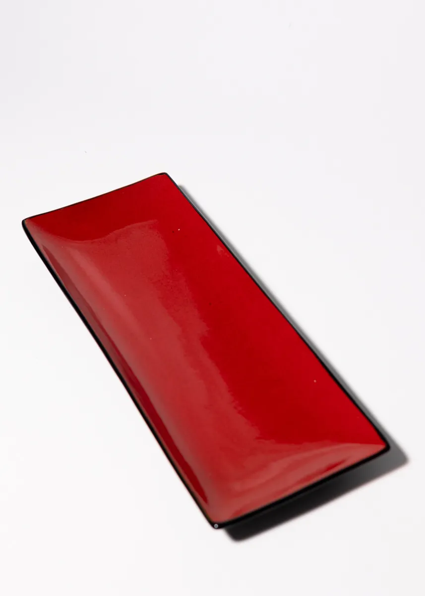 Rust Red Long Platter with Black Edge Pier One