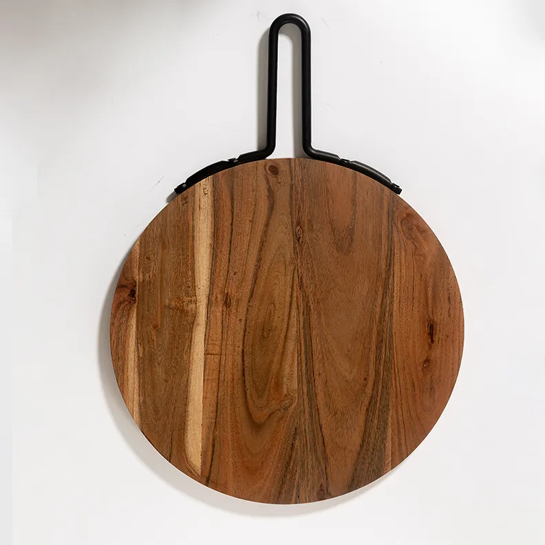 Round Wood Cheeseboard with Iron handle - 13" x 18"