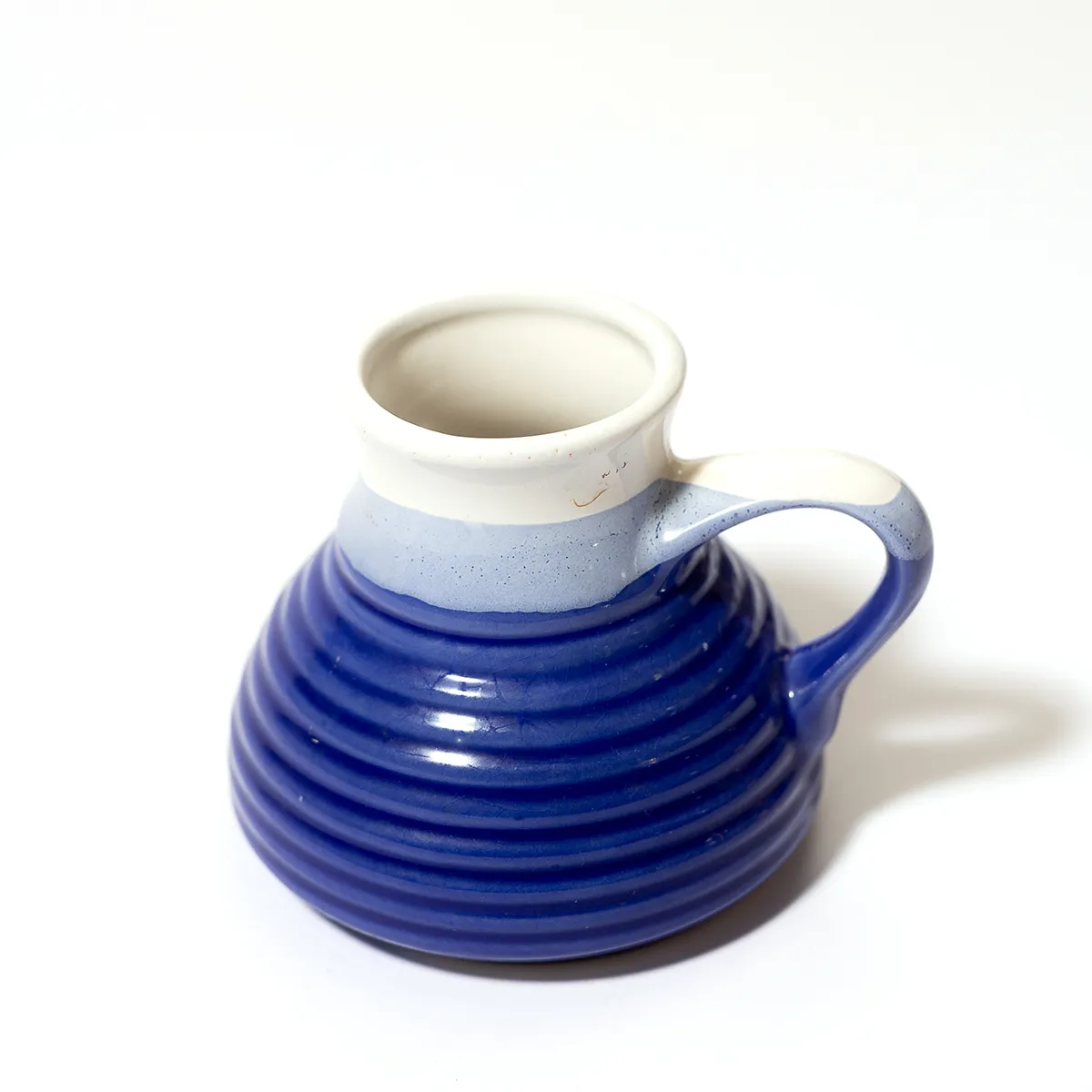 Vintage Blue and White Ink Well Shaped Travel Ceramic Coffee mug - 4" x 4.5"