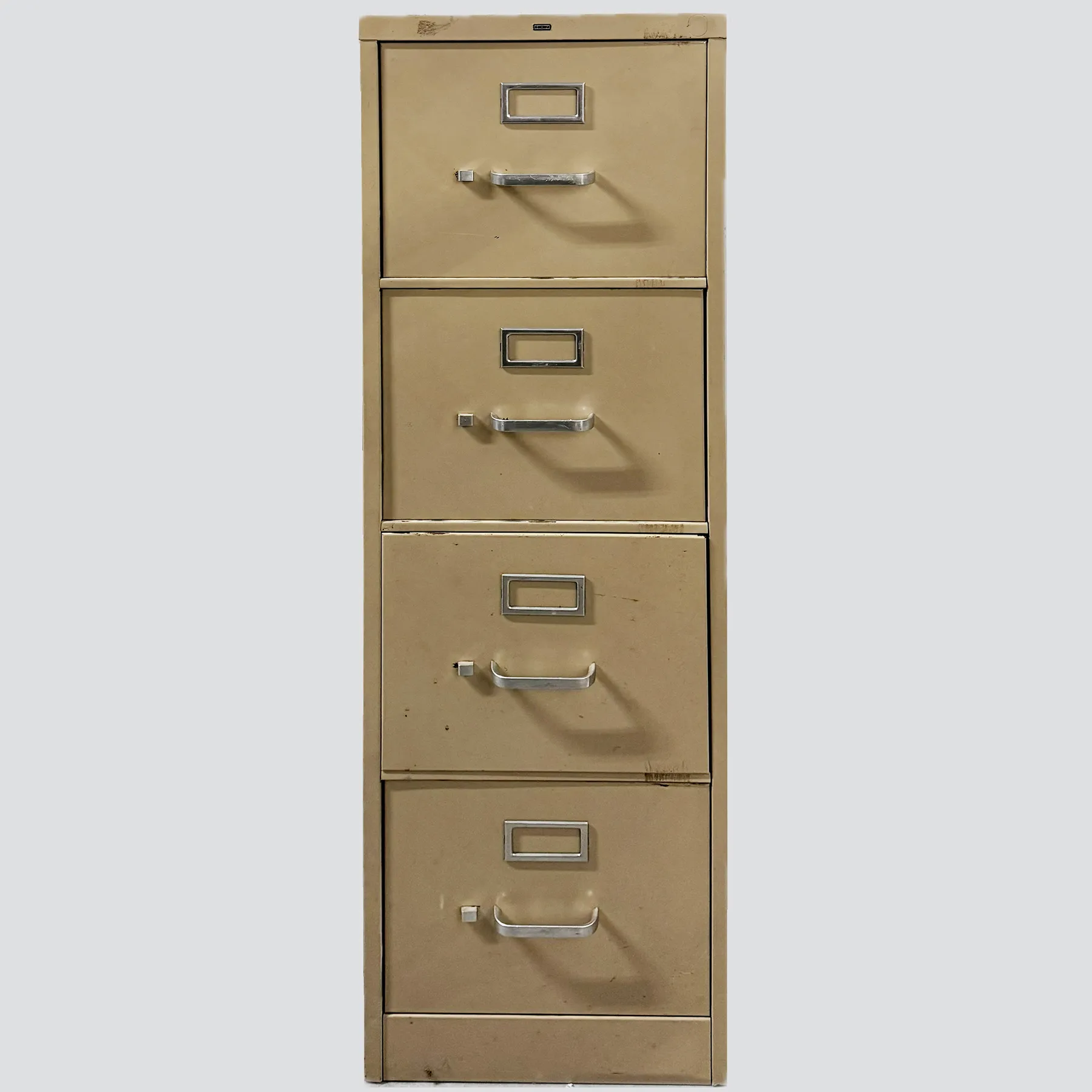 Office Furniture: Tan metal four 4 drawer filing cabinet - 