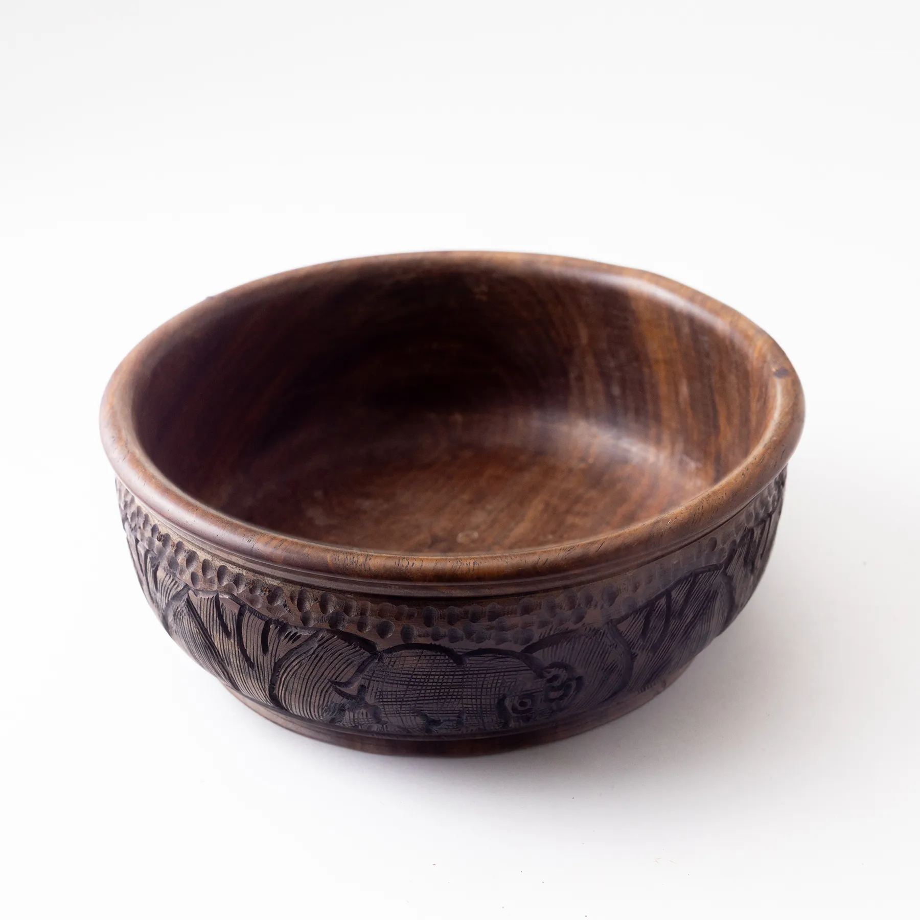 African Hand Carved Wooden Bowl - 10" x 3.75"