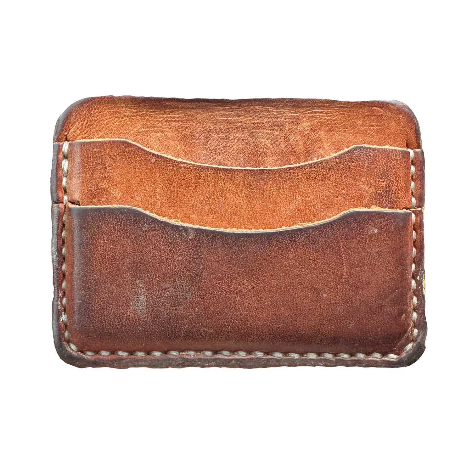 Vintage Leather Caramel Colored Unbranded Wallet With Stitching around the edge