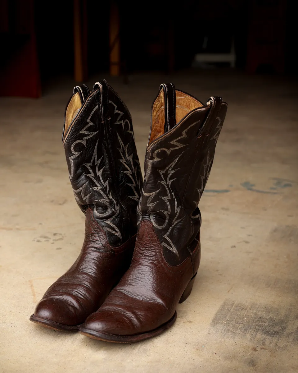 Vintage Brown Black Leather Cowboy Boots Embroidered