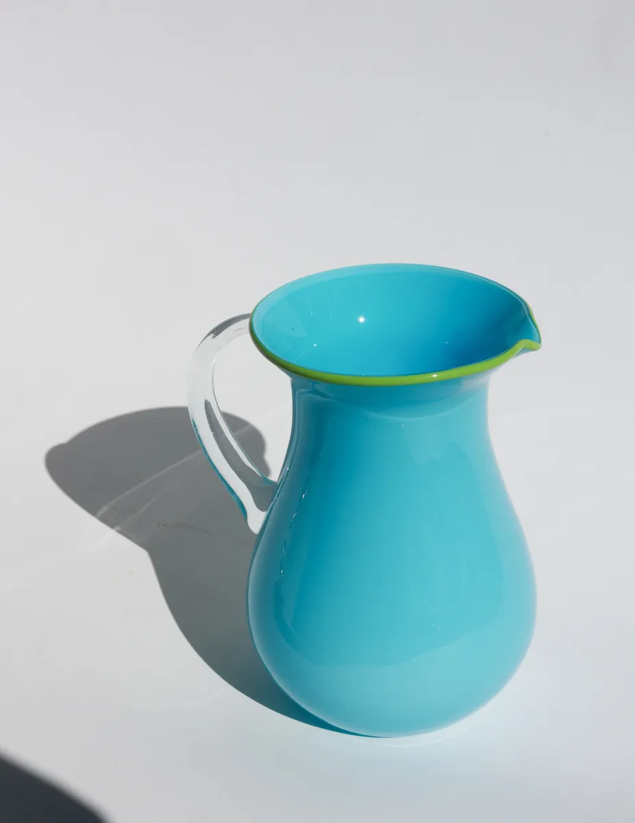 Vintage Opaque Blue Aqua Turquoise Art Glass Pitcher