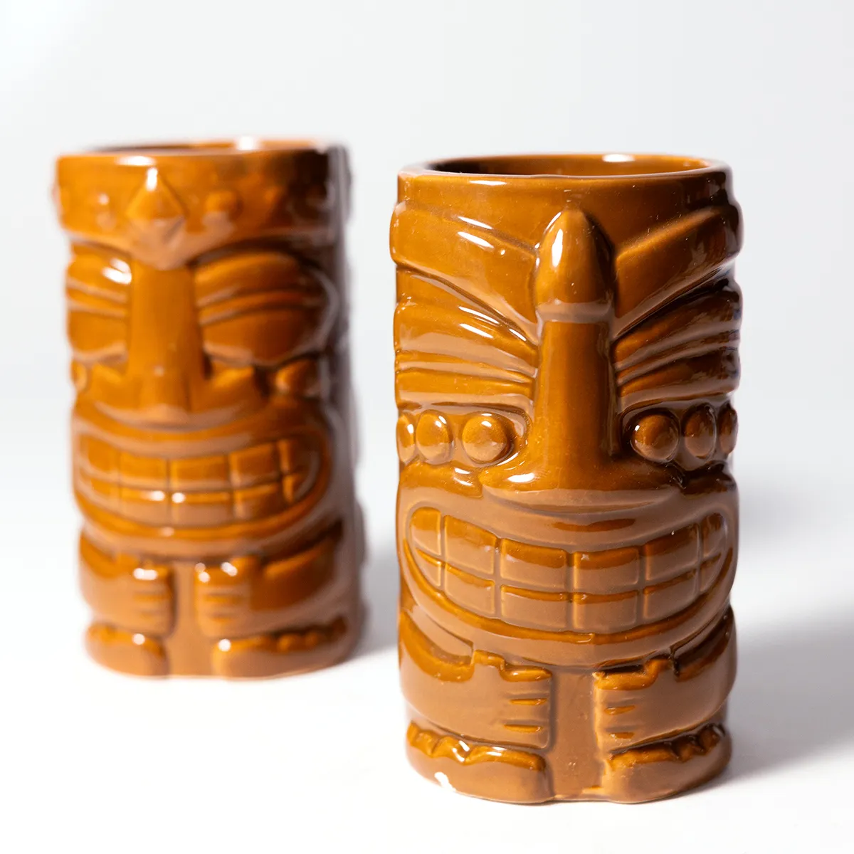Brown Tiki Hawaiian Double Sided Face Ceramic Mugs