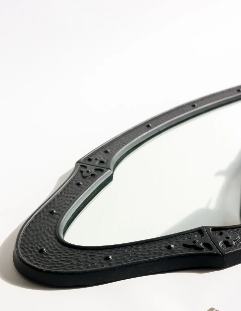 Antique Oval Black Hand Wrought Iron Wall Mirror Gothic