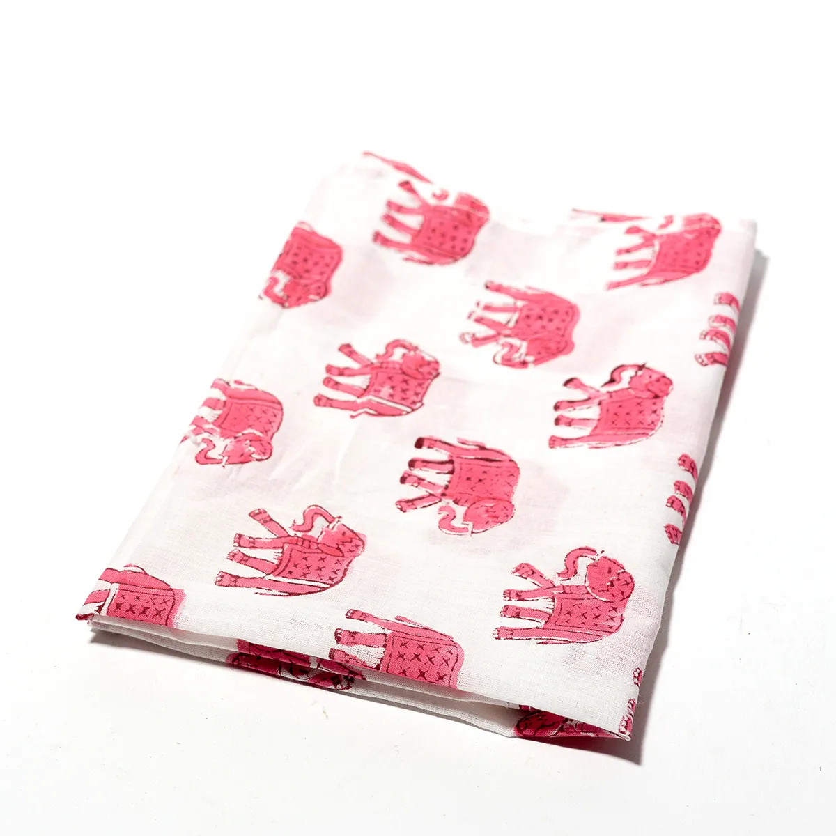 White Cloth Napkin with Pink Elephant repeating pattern 