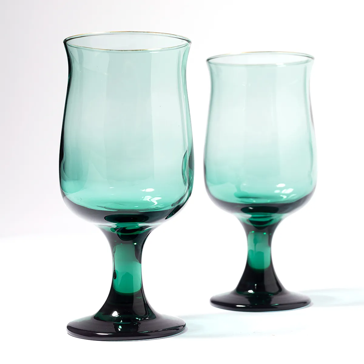 Green Gold Rimmed Goblet Hester Occulate - 6.5" x 3"