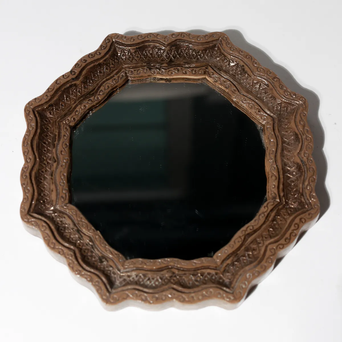 Ornate Octagon Plastic Baroque Scalloped Decorative Mirror