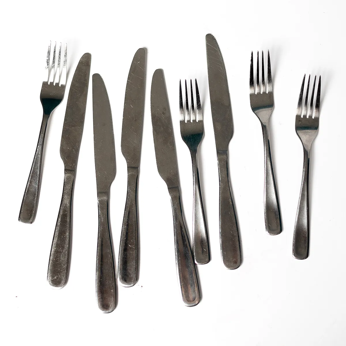 Simple Silver silverware, Flatware, forks (4) and butter knives (5)