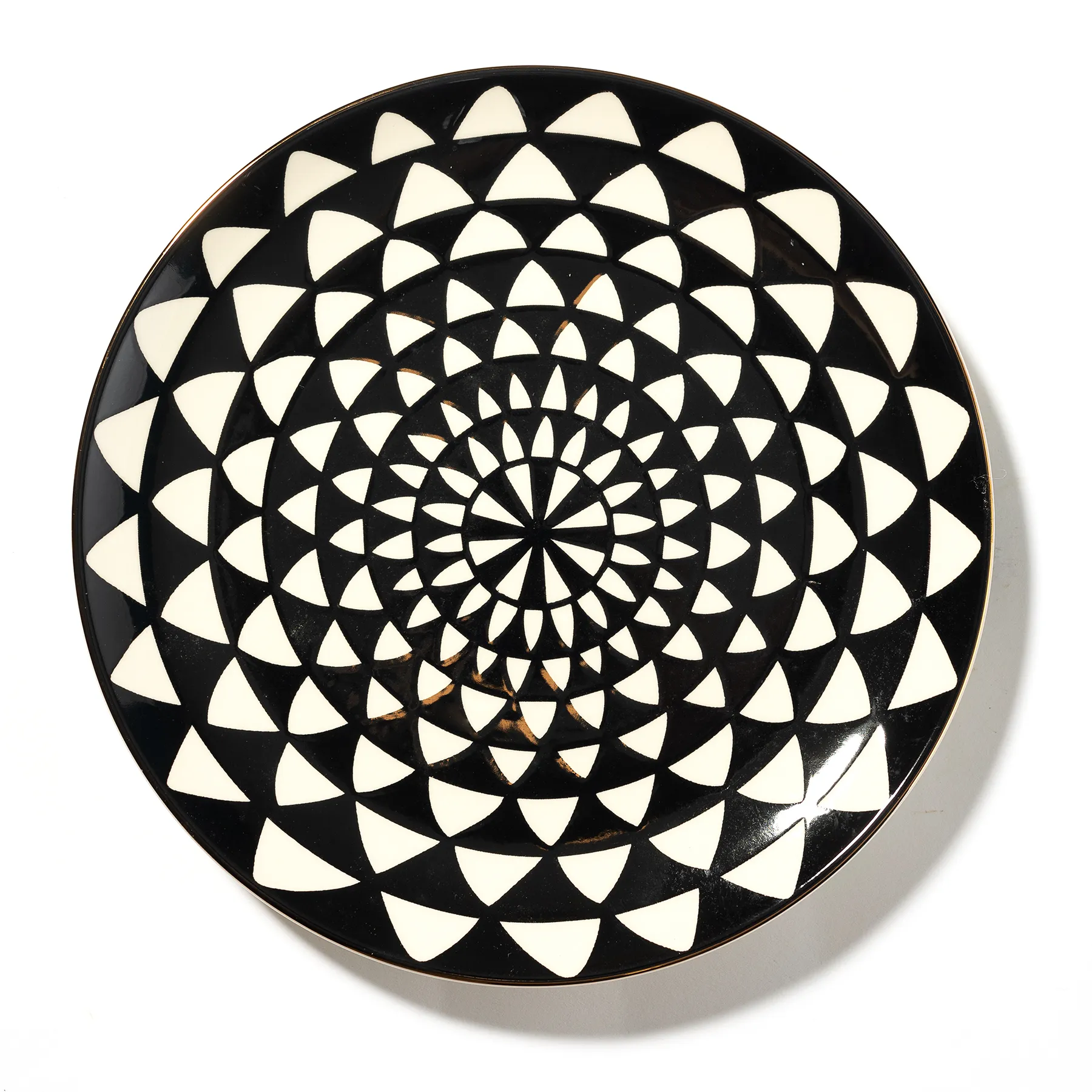 Salad plates, Black and white, round spiral, checkered - 8.5"