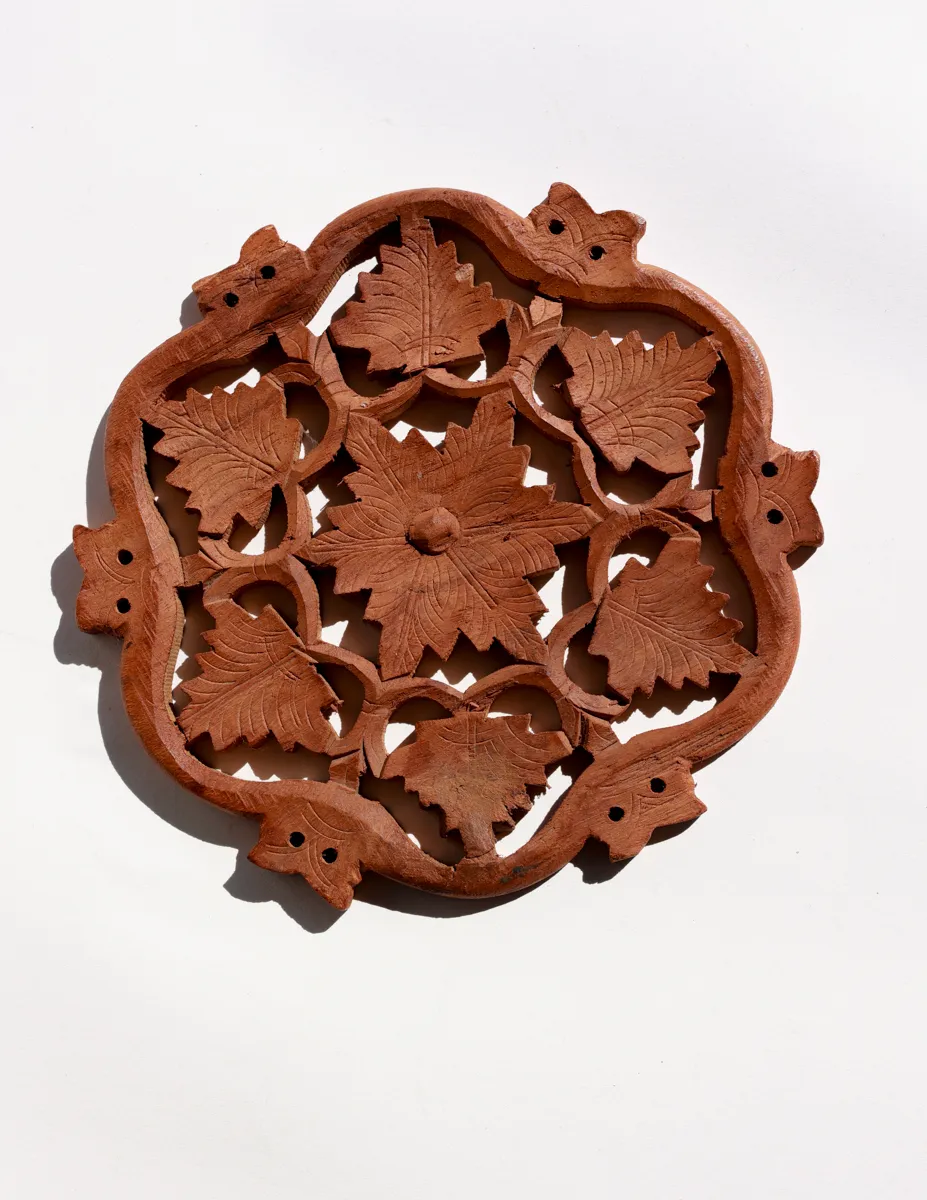 Vintage Hand Carved Wooden Trivet Teak Wood Hot Plate Made in India