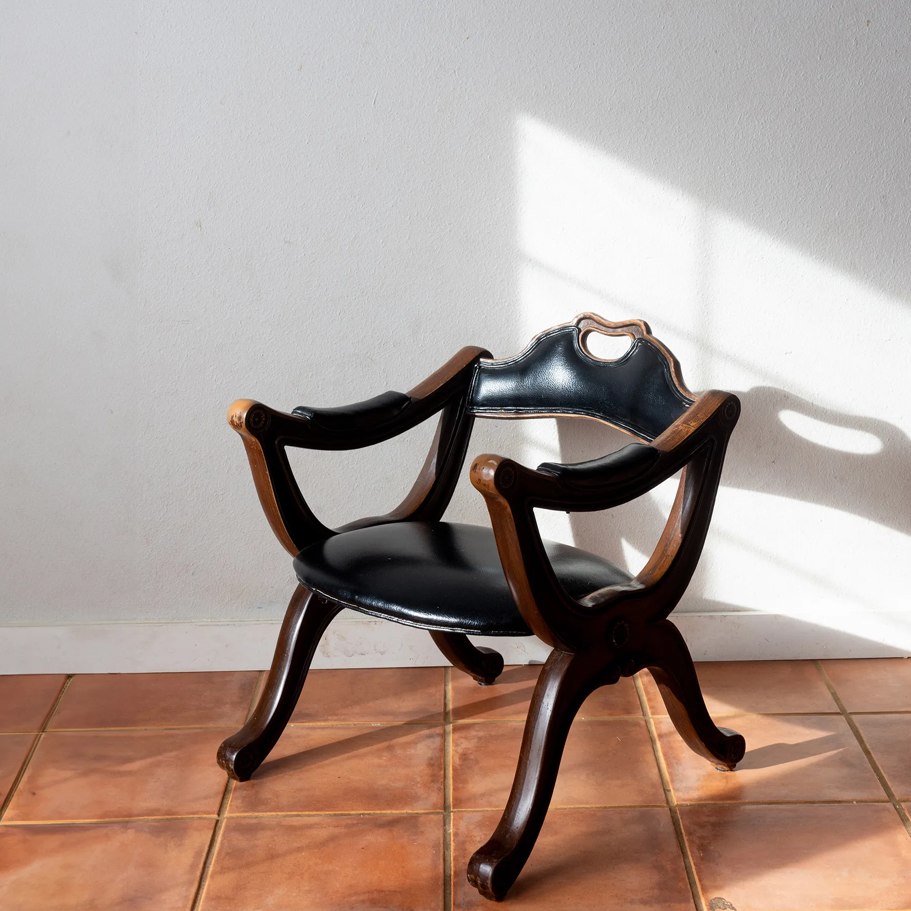 Low Profile Arm chair with Black Leather Seat