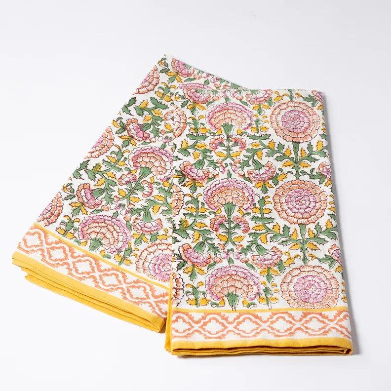 Set Off White Napkin with Marroccan Flower detail Pink, Green and Yellow - 20" x 20"