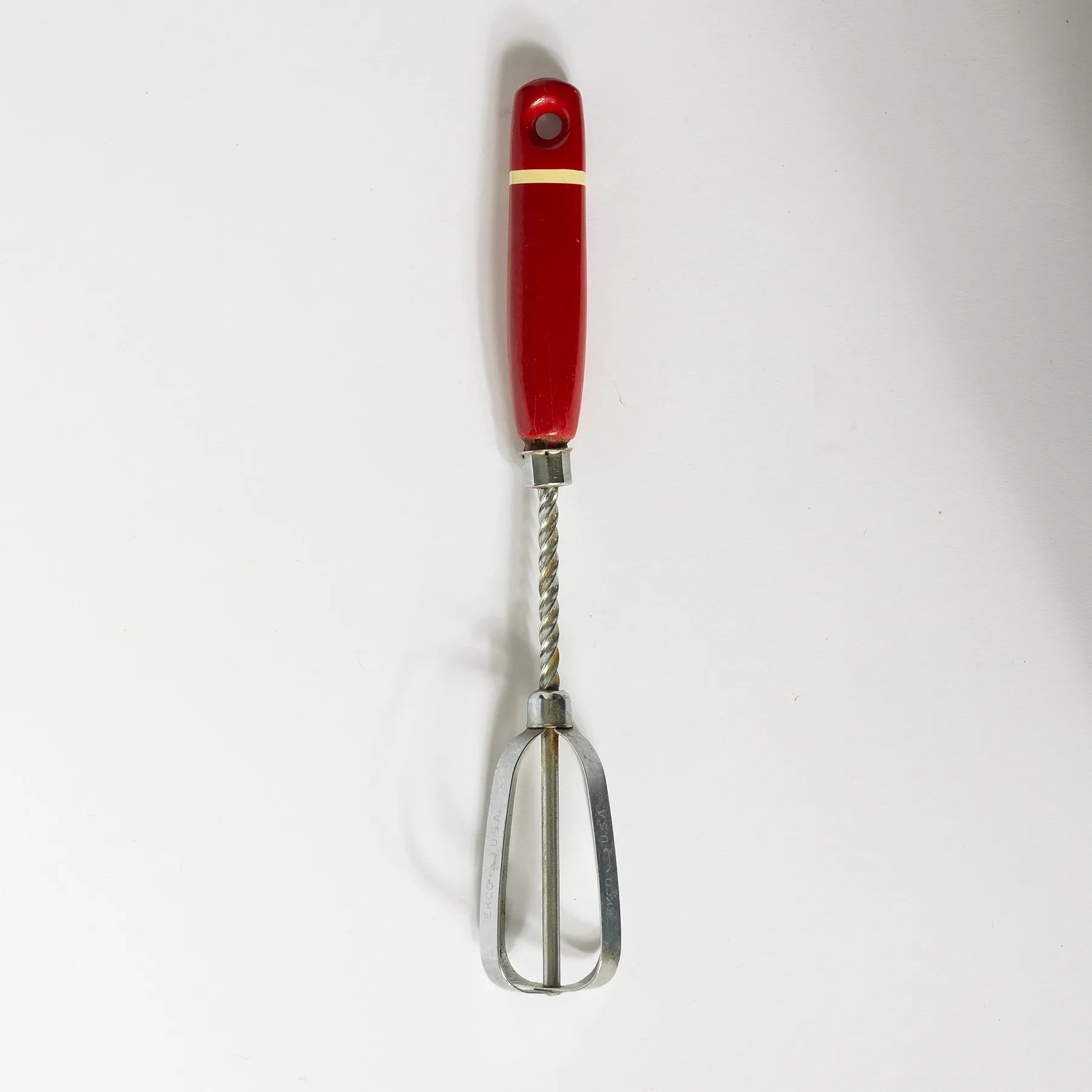  Vintage Wood Handle Spring Loaded Egg Beater hand mixer - 10.5"