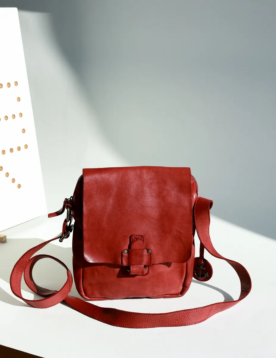 Red Leather Crossbody Shoulder Bag Purse Chili Red Purse, Hand Bag